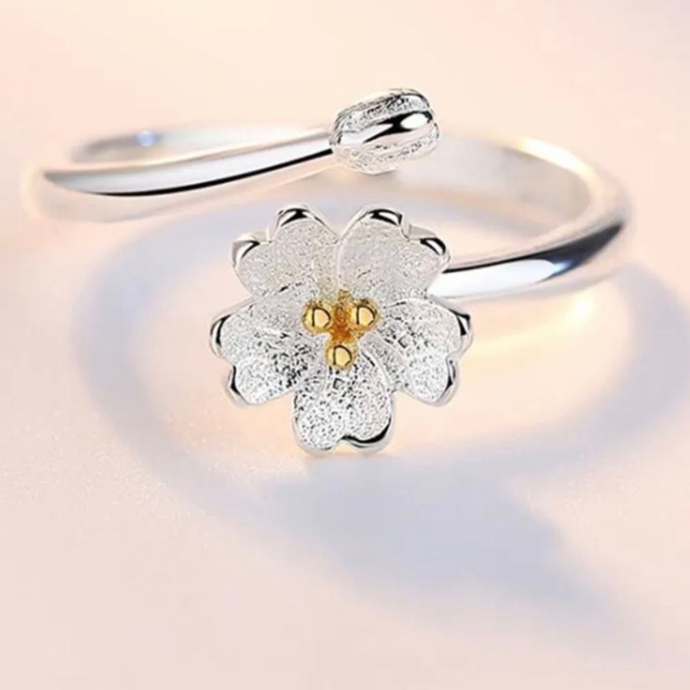 925 Sterling Silver Adjustable Flower Ring